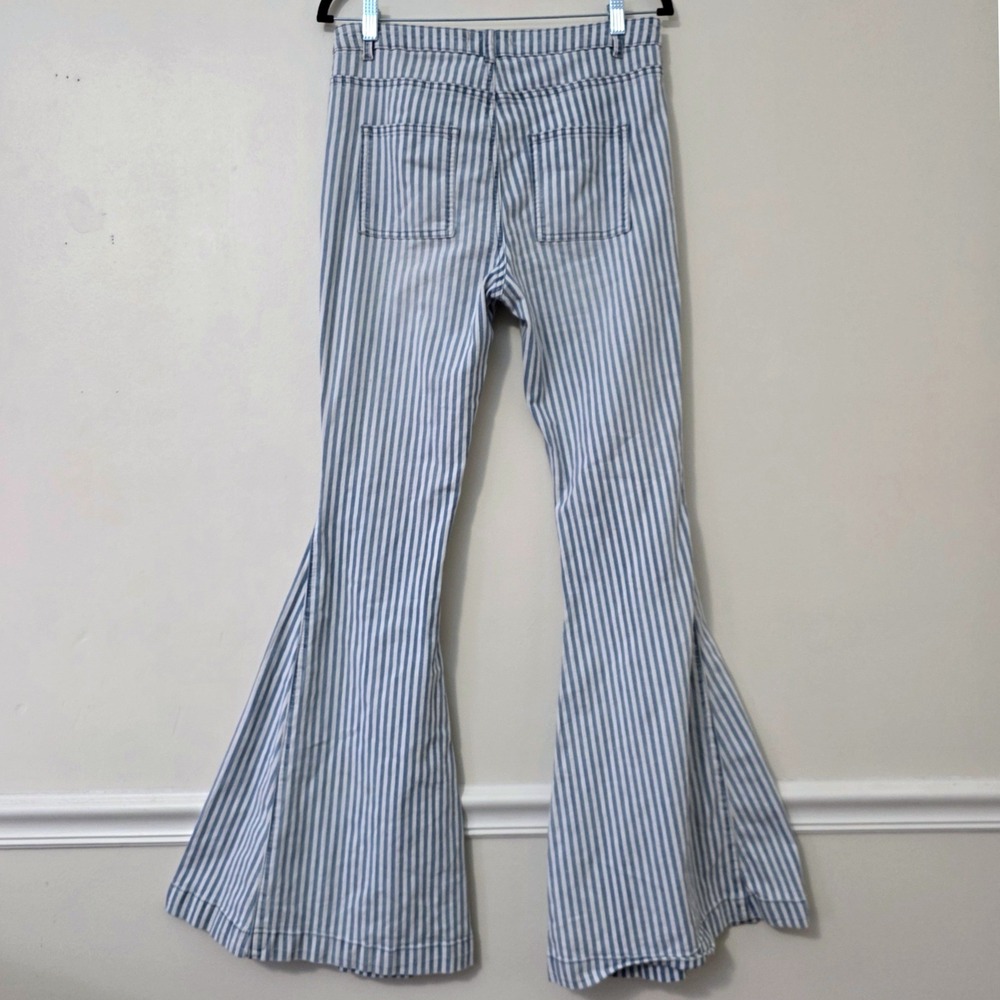 Blank Paige Super Flare Striped Jeans Sz M Denim Bell Bottoms Hippie Festival - Picture 4 of 14